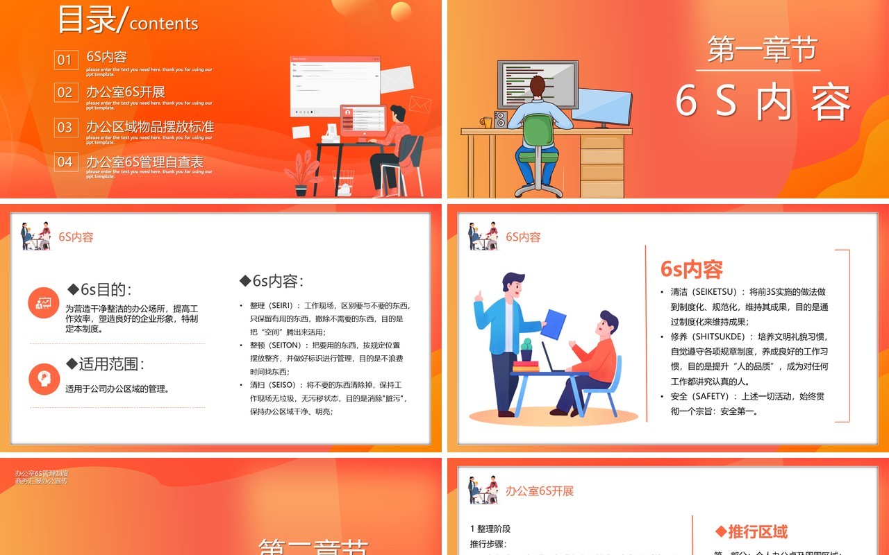 卡通风办公室6s管理制度宣传PPT模板