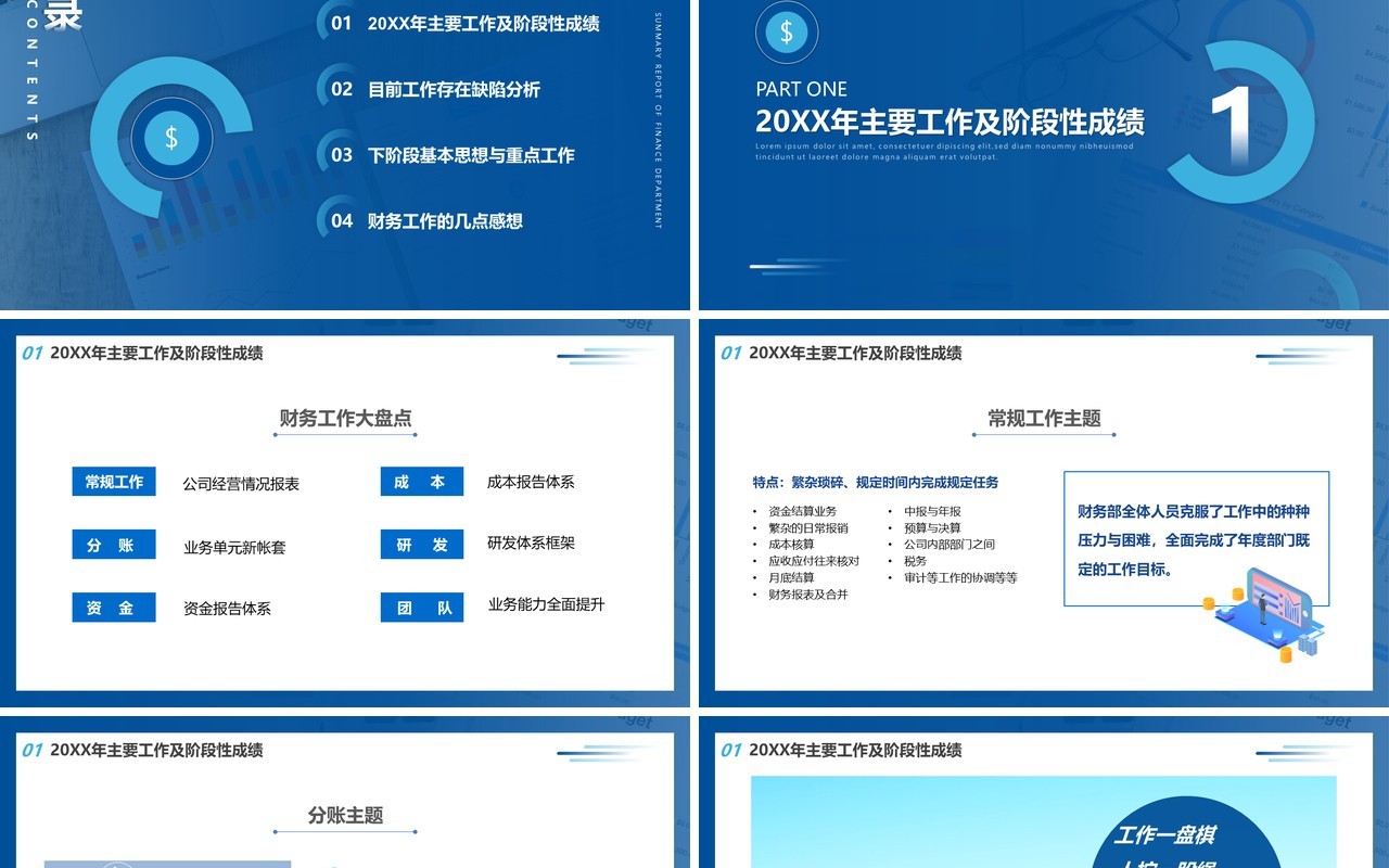 蓝色简约风财务部工作总结汇报PPT模板