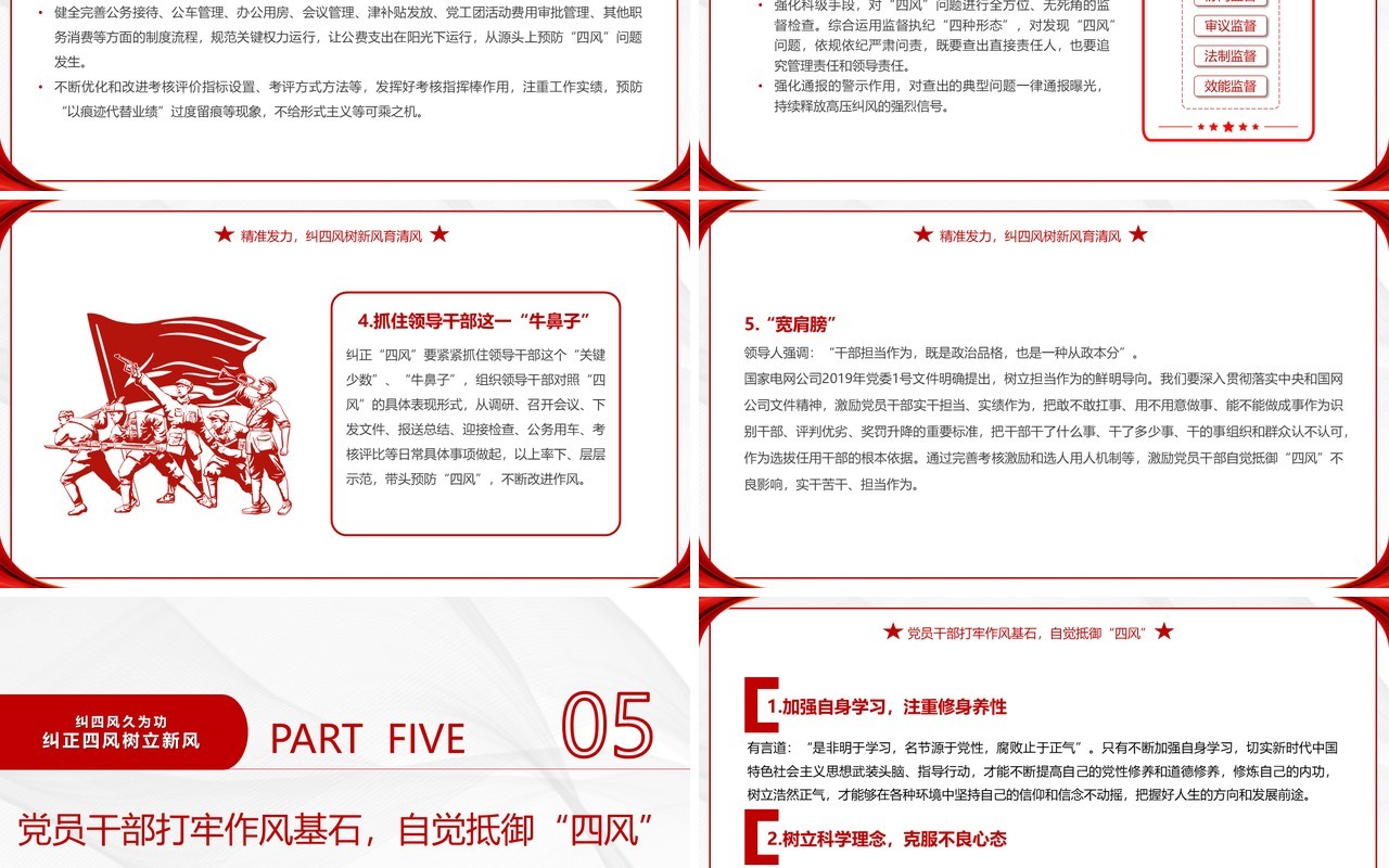 红色简约风纠四风树新风PPT模板