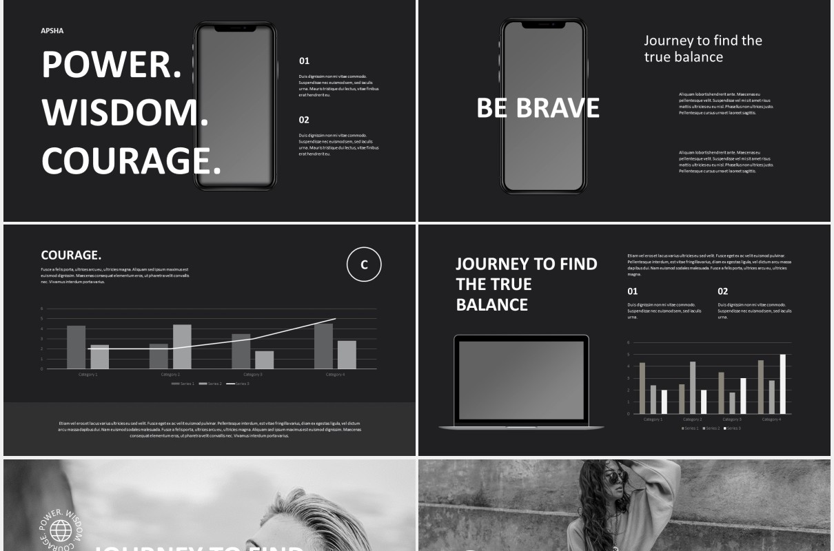 黑色时尚创意机构摄影作品集展示PPT模板apsha creative agency powerpoint template