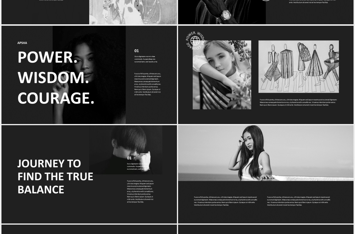 黑色时尚创意机构摄影作品集展示PPT模板apsha creative agency powerpoint template