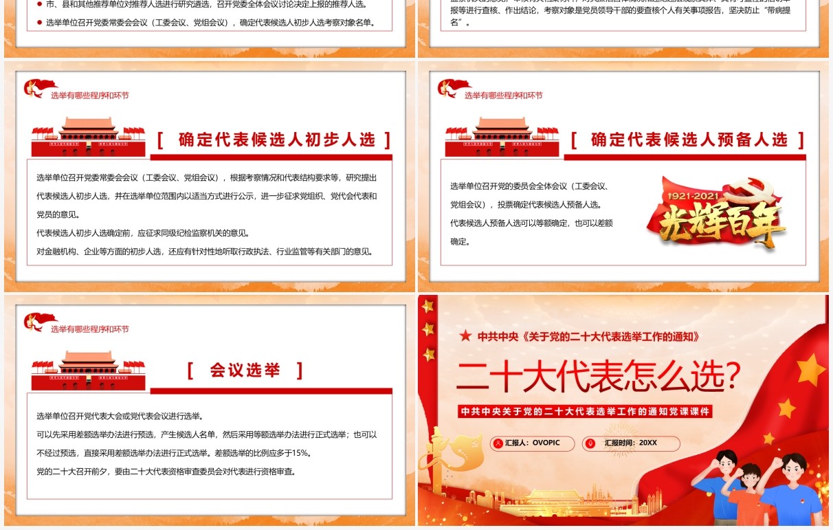 红色党政风二十大代表怎么选党课课件PPT模板
