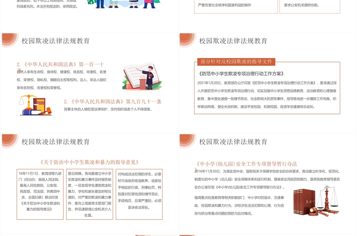 橙色简约风拒绝校园欺凌班会PPT模板