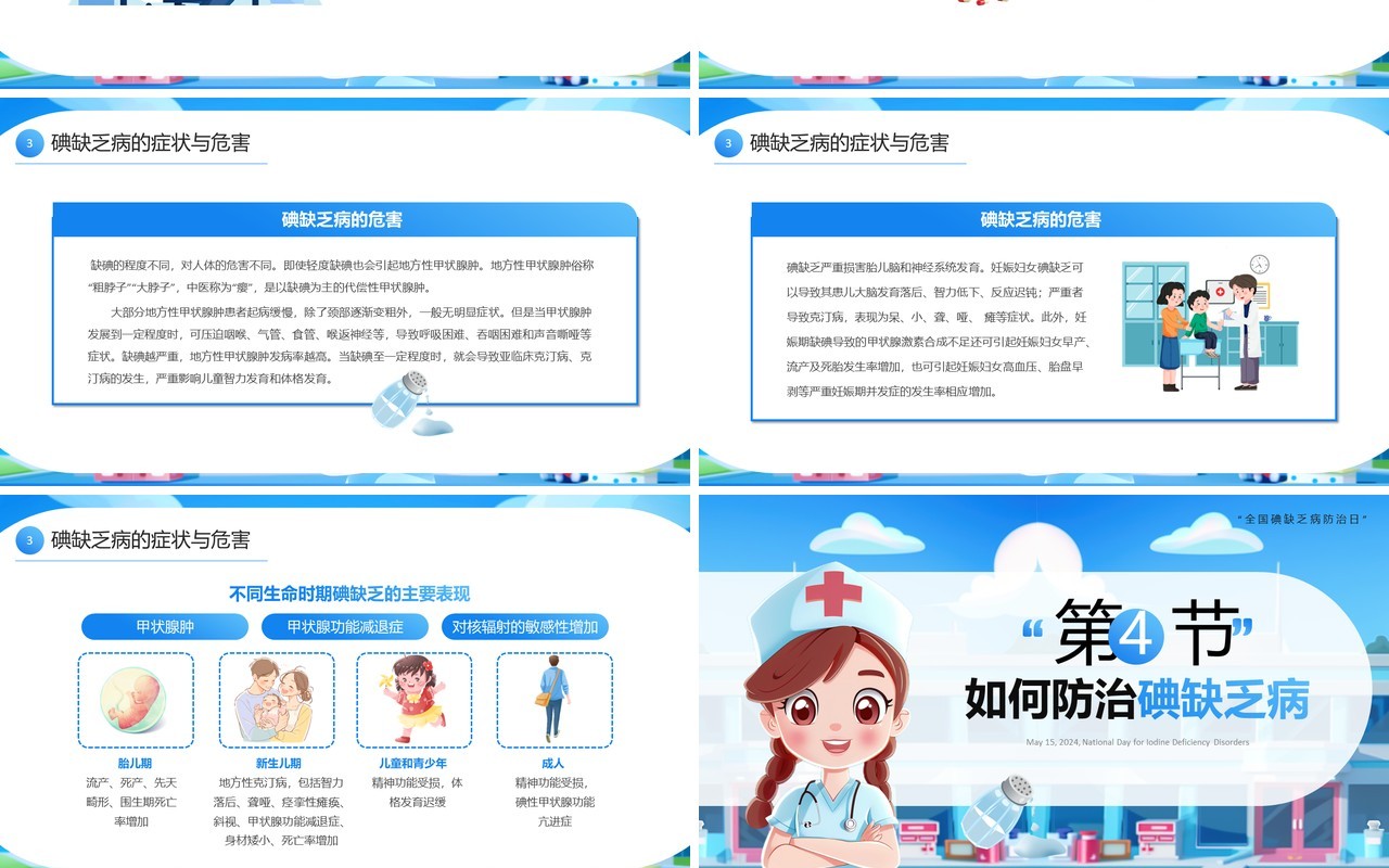 蓝色插画风全国碘缺乏病防治日PPT模板
