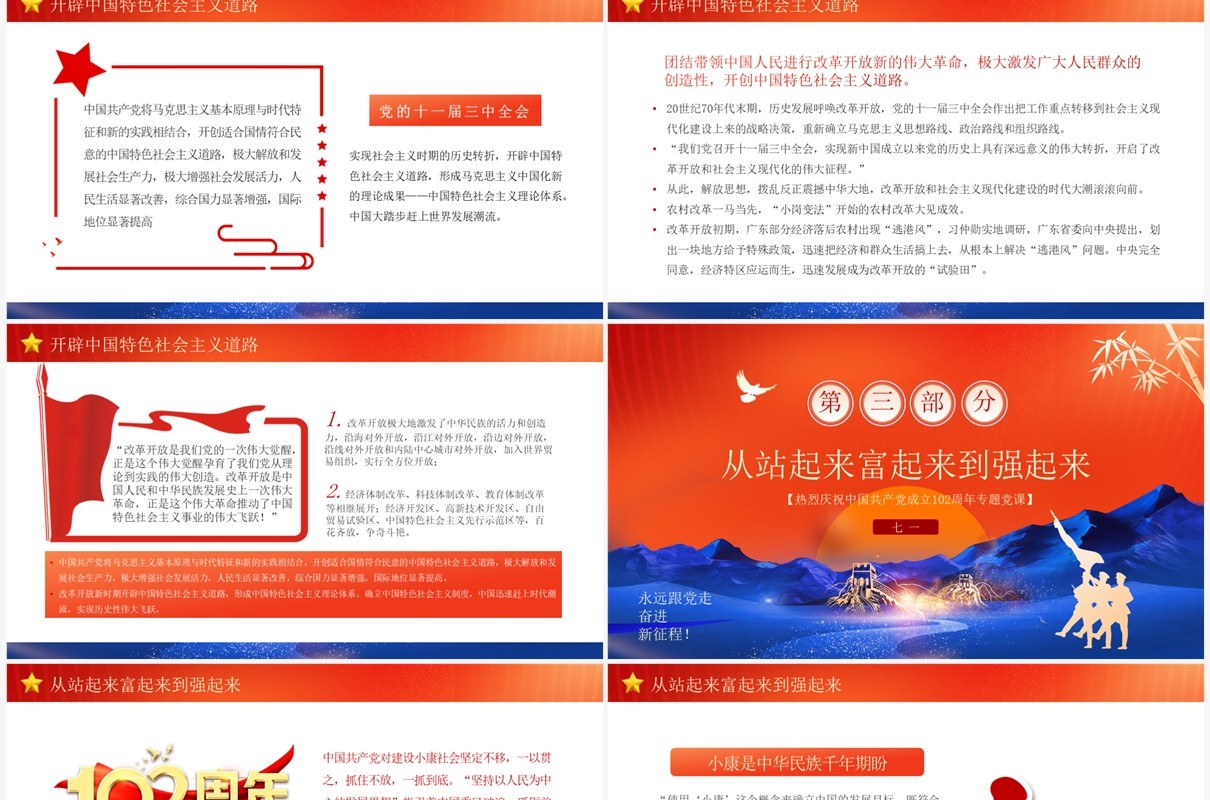 橙色中国风迎七一重温党史PPT模板