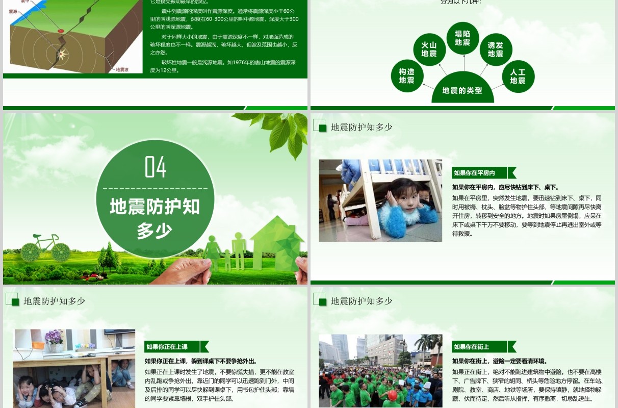 绿色防灾减灾主题班会安全教育课件PPT模板