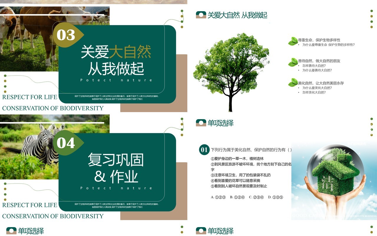 绿色简约风关爱大自然人与自然和谐相处PPT模板