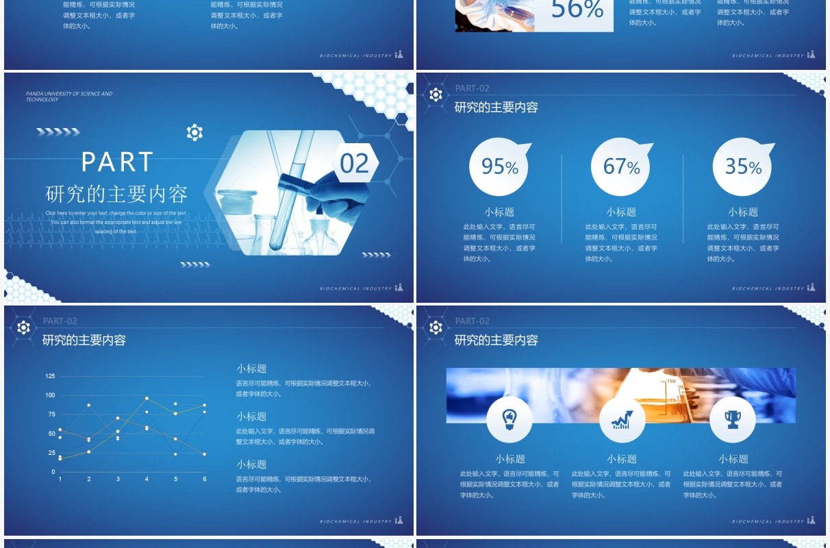 蓝色简约风生物化工学科毕业答辩PPT模板