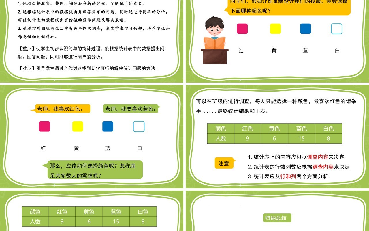 部编版二年级数学下册统计表收集数据课件PPT模板