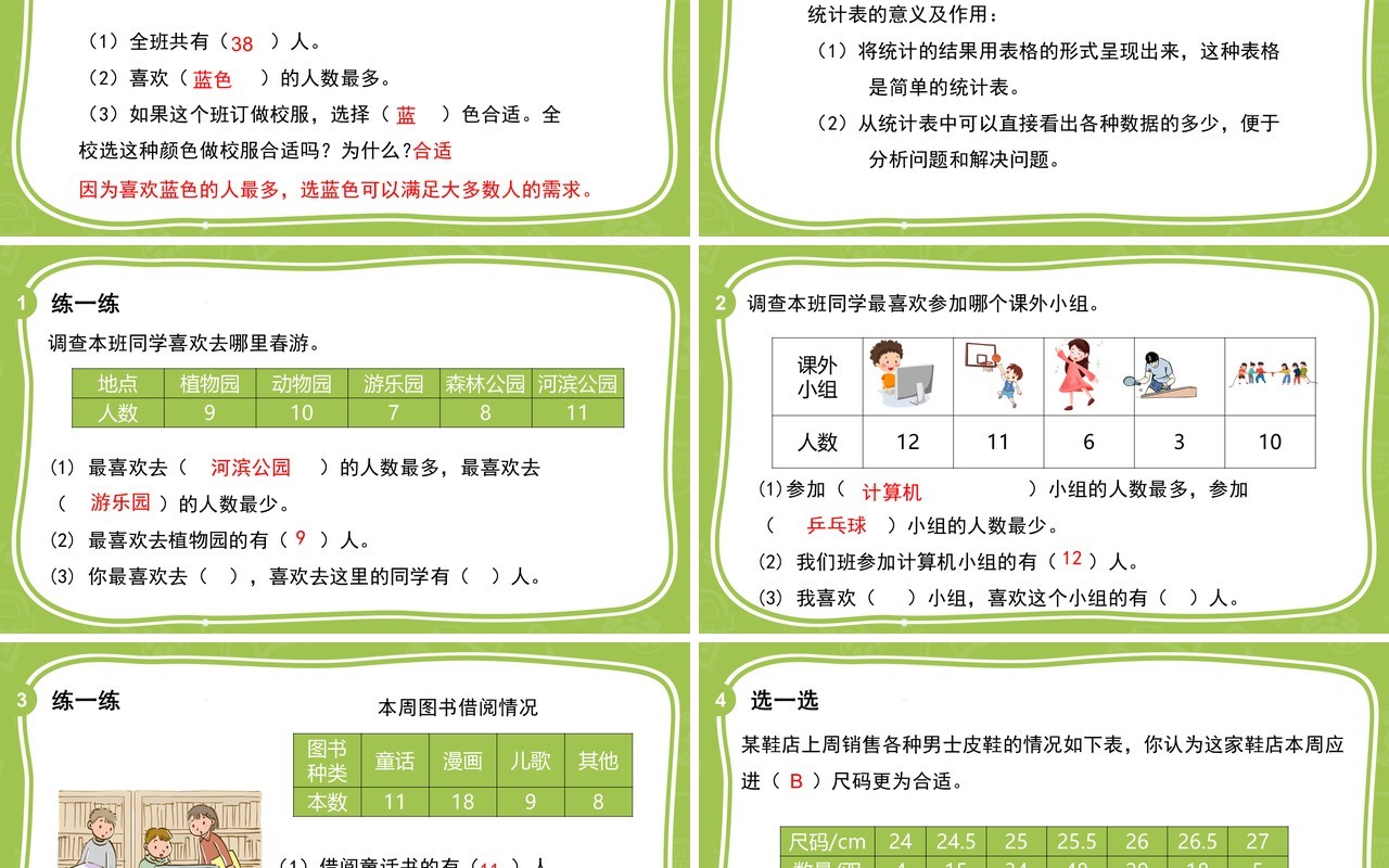 部编版二年级数学下册统计表收集数据课件PPT模板