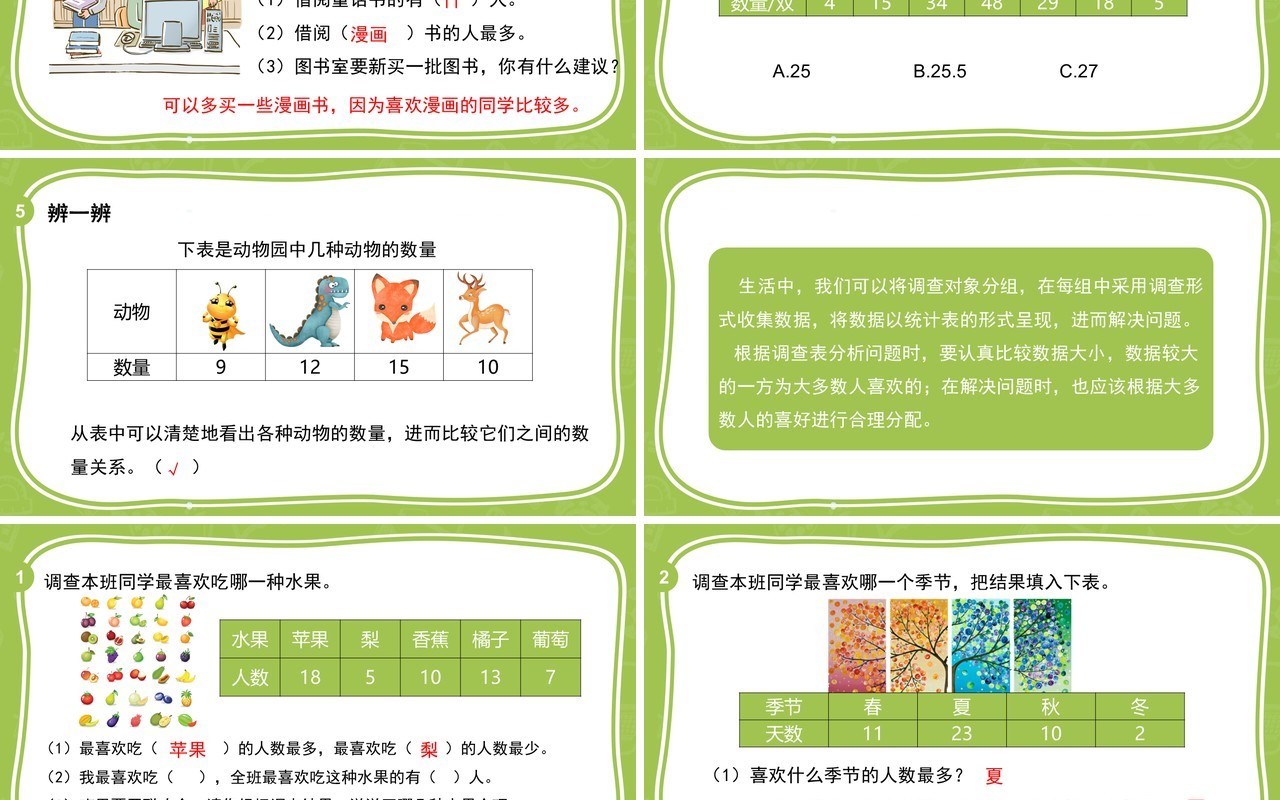 部编版二年级数学下册统计表收集数据课件PPT模板