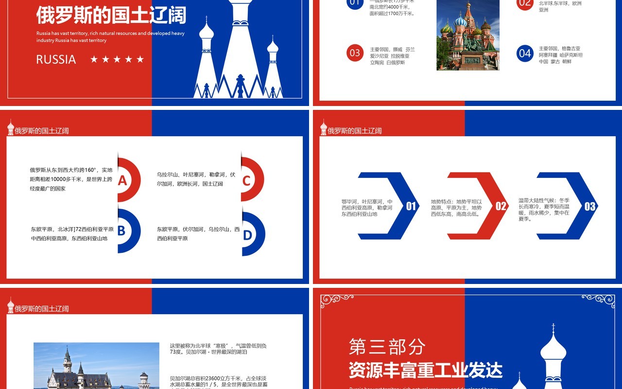 认识俄罗斯国土辽阔自然资源丰富重工业发达动态PPT模板