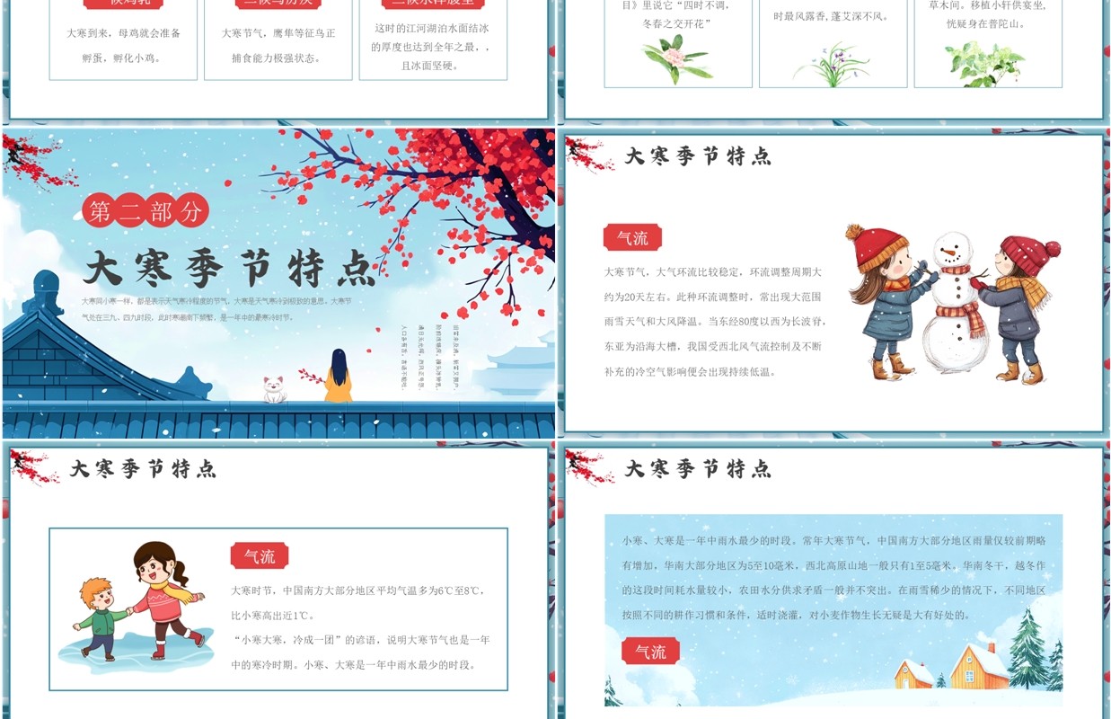 蓝色插画风二十四节气之大寒介绍PPT模板