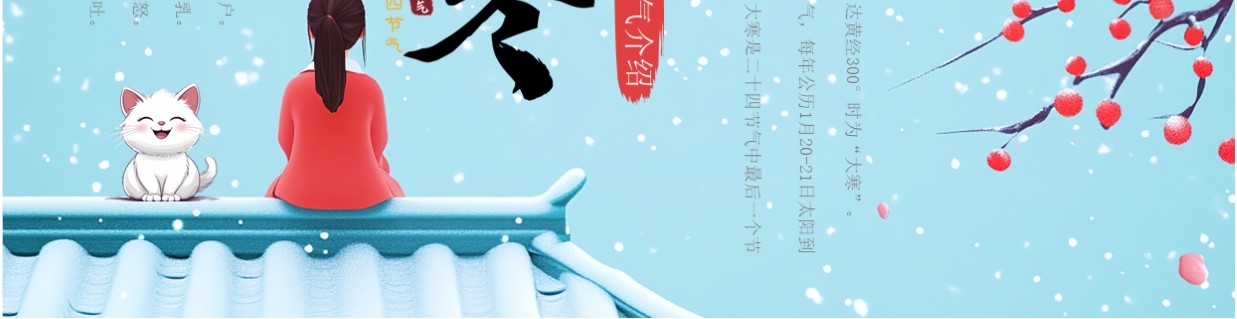蓝色插画风二十四节气之大寒介绍PPT模板