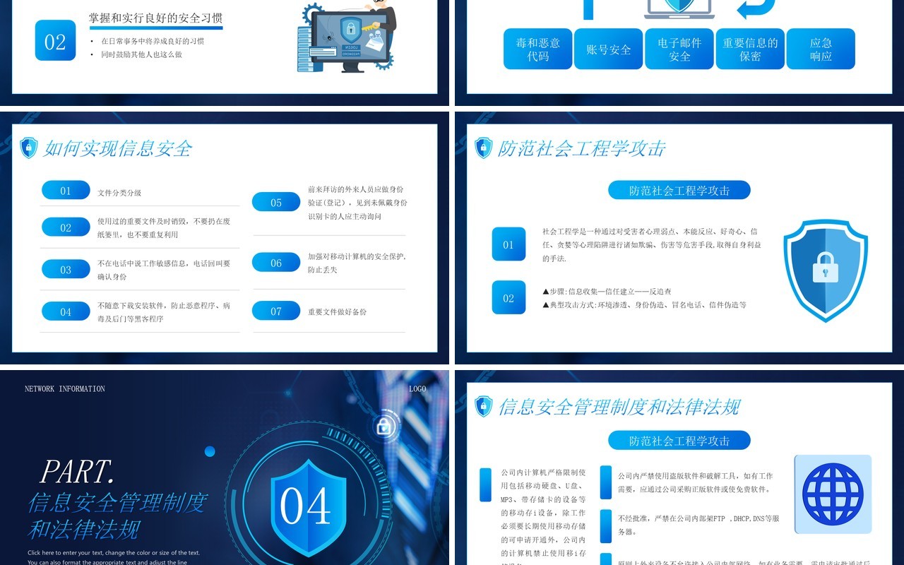 蓝色商务风新员工网络信息安全意识培训PPT模板