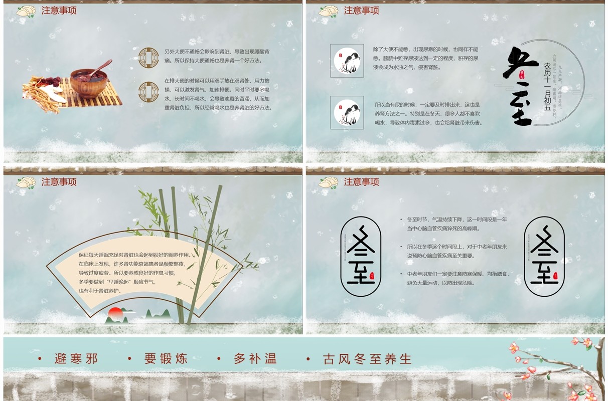 淡雅中国风冬至大如年养生介绍PPT模板