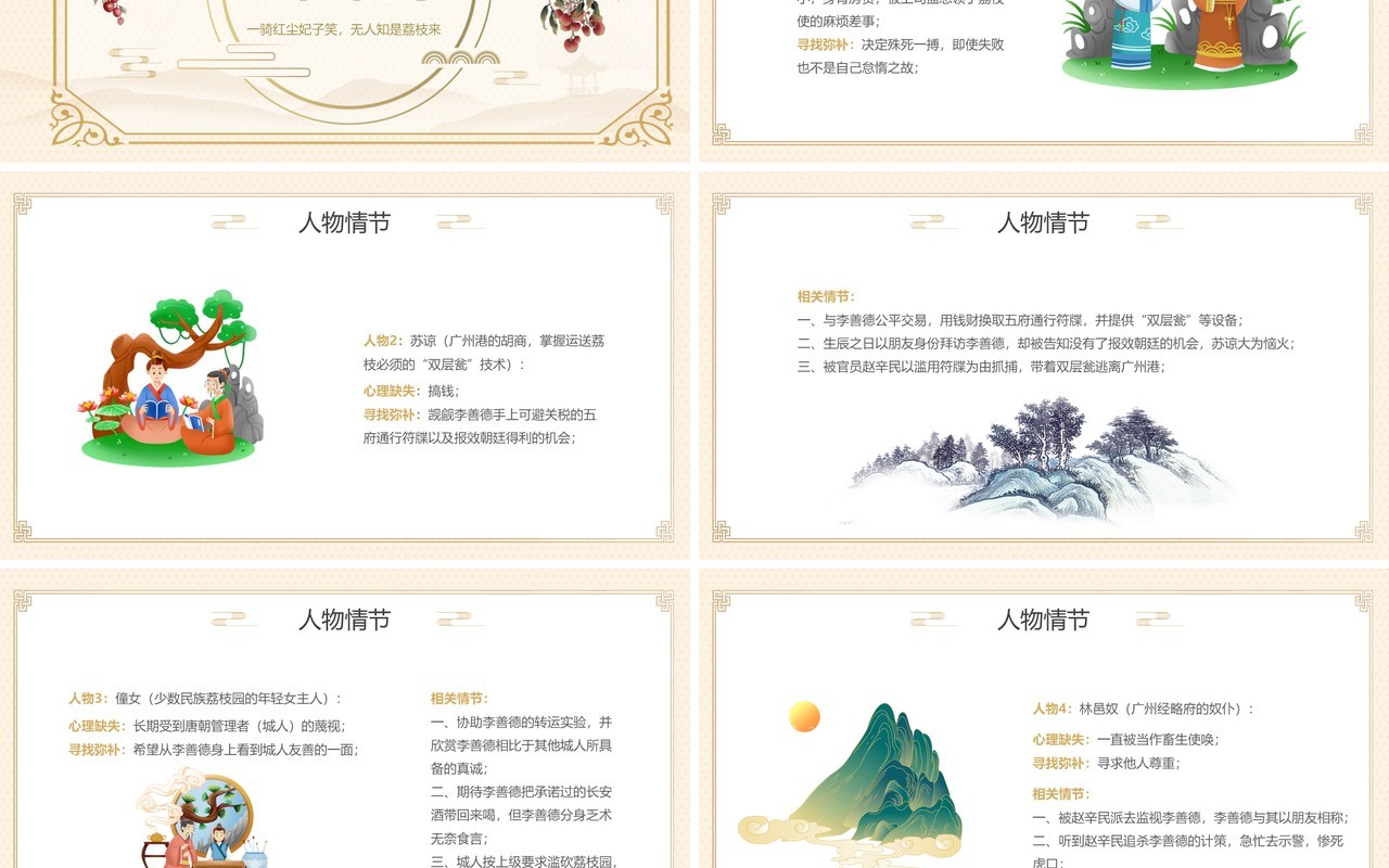 黄色典雅中国风长安的荔枝好书分享PPT模板