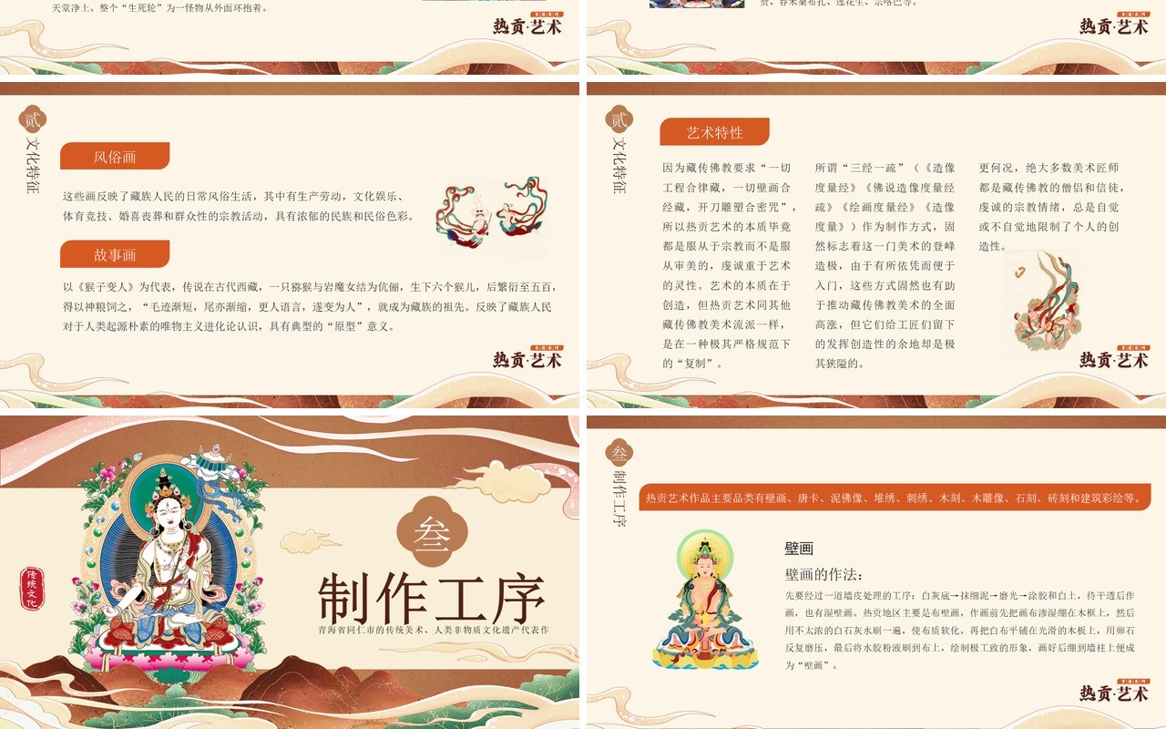 橙色中国风非遗系列之热贡艺术介绍PPT模板
