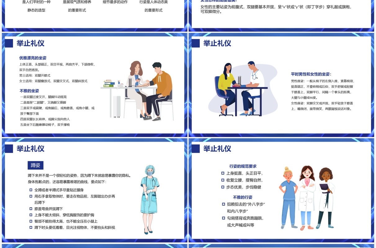 蓝色简约风医美机构职业礼仪培训PPT模板