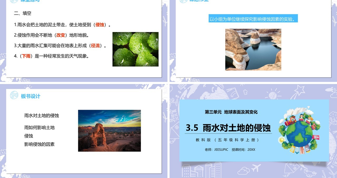 教科版五年级科学上册雨水对土地的侵蚀PPT模板