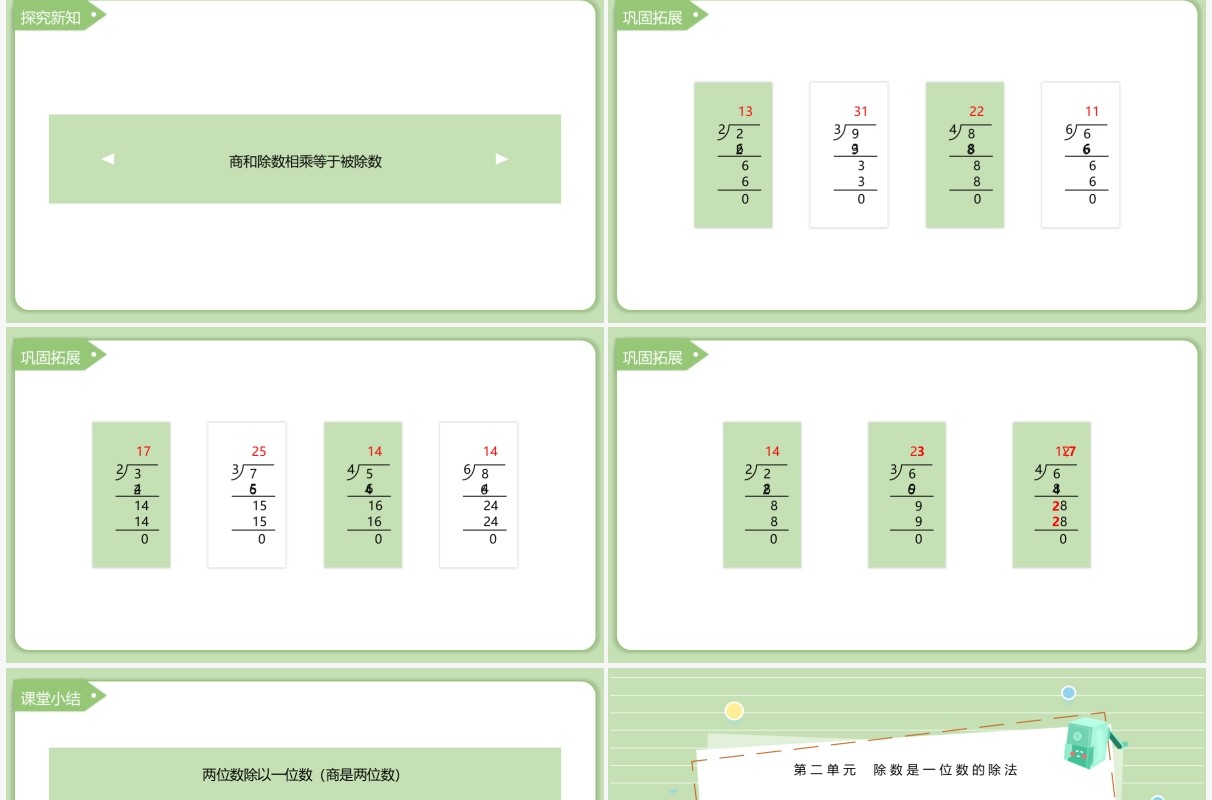 部编版三年级数学下册两位数除以一位数商是两位数课件PPT模板