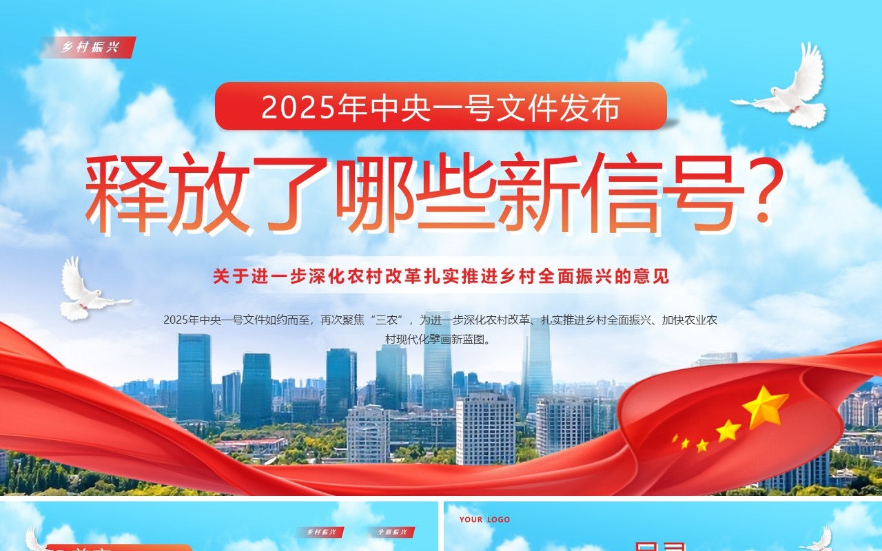 蓝色简约风中央一号文件释放了哪些信号PPT模板