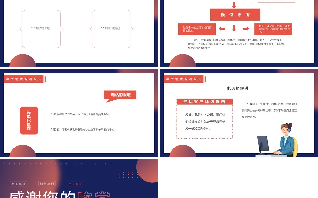 蓝橙色简约风电话销售培训PPT模板