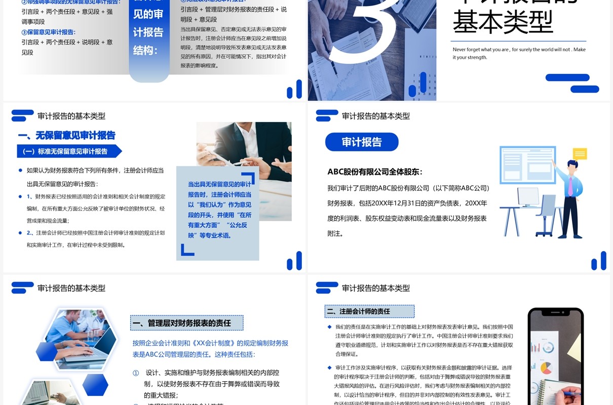 蓝色商务风审计报告企业培训PPT模板