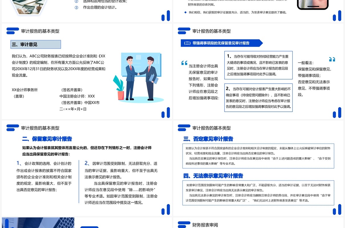 蓝色商务风审计报告企业培训PPT模板
