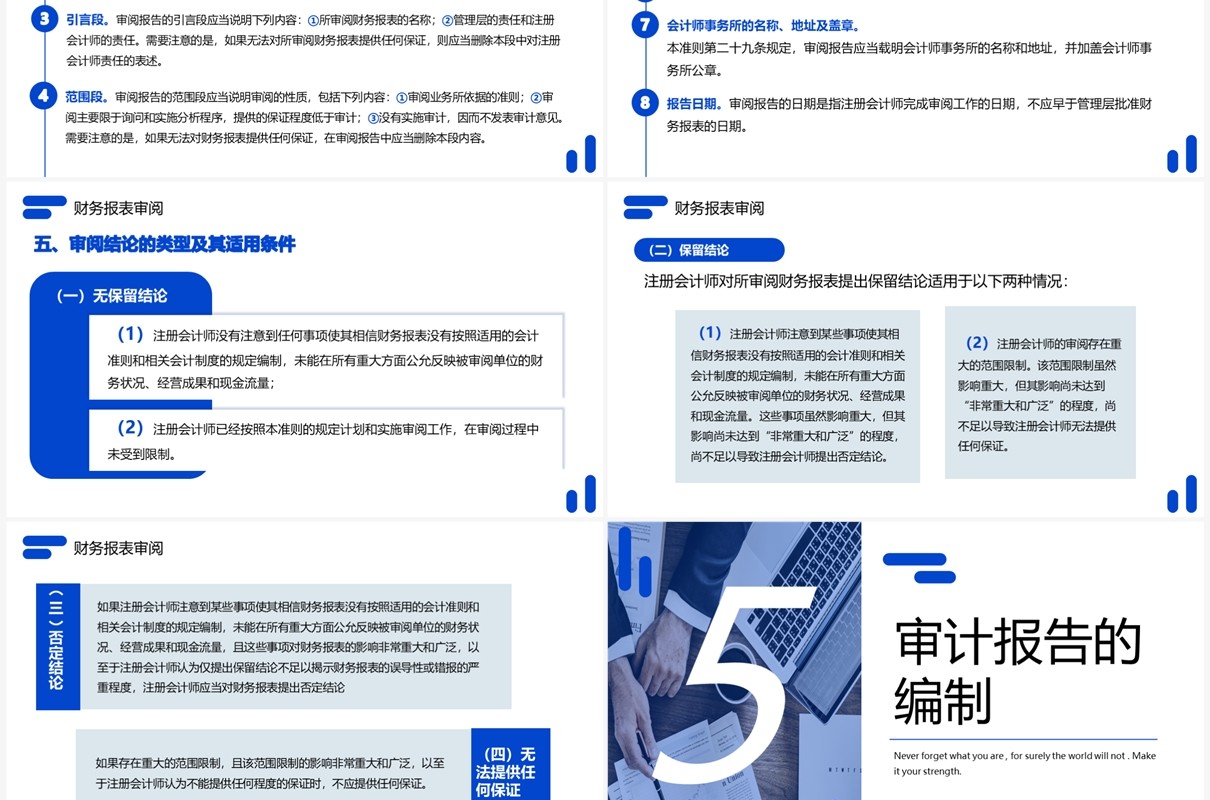 蓝色商务风审计报告企业培训PPT模板