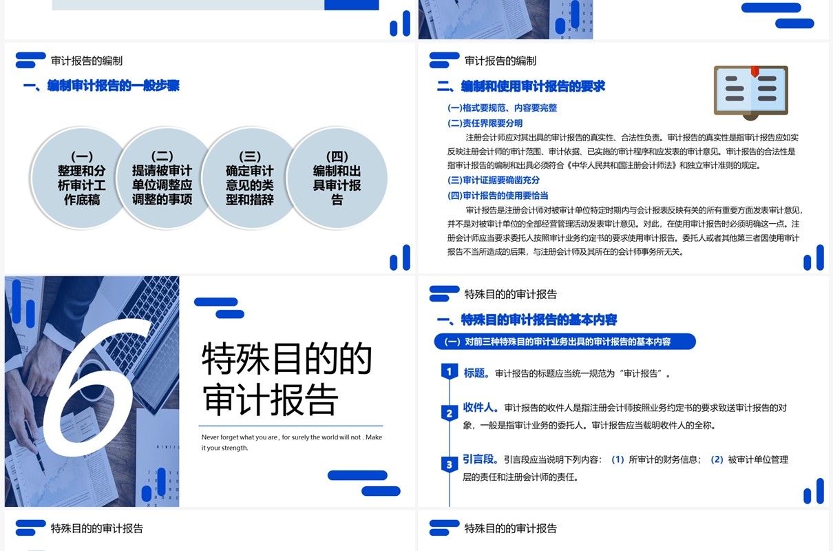 蓝色商务风审计报告企业培训PPT模板