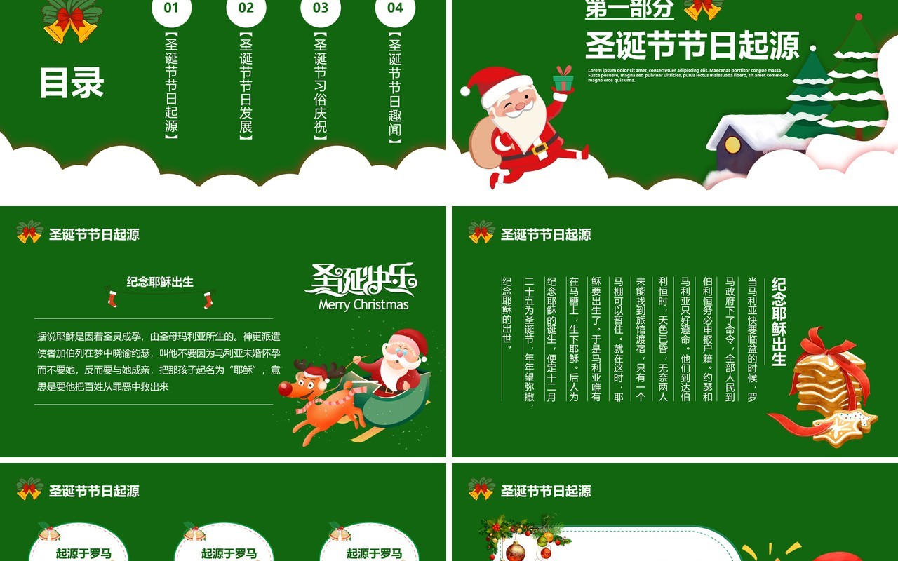 绿色卡通圣诞节节日介绍PPT模板