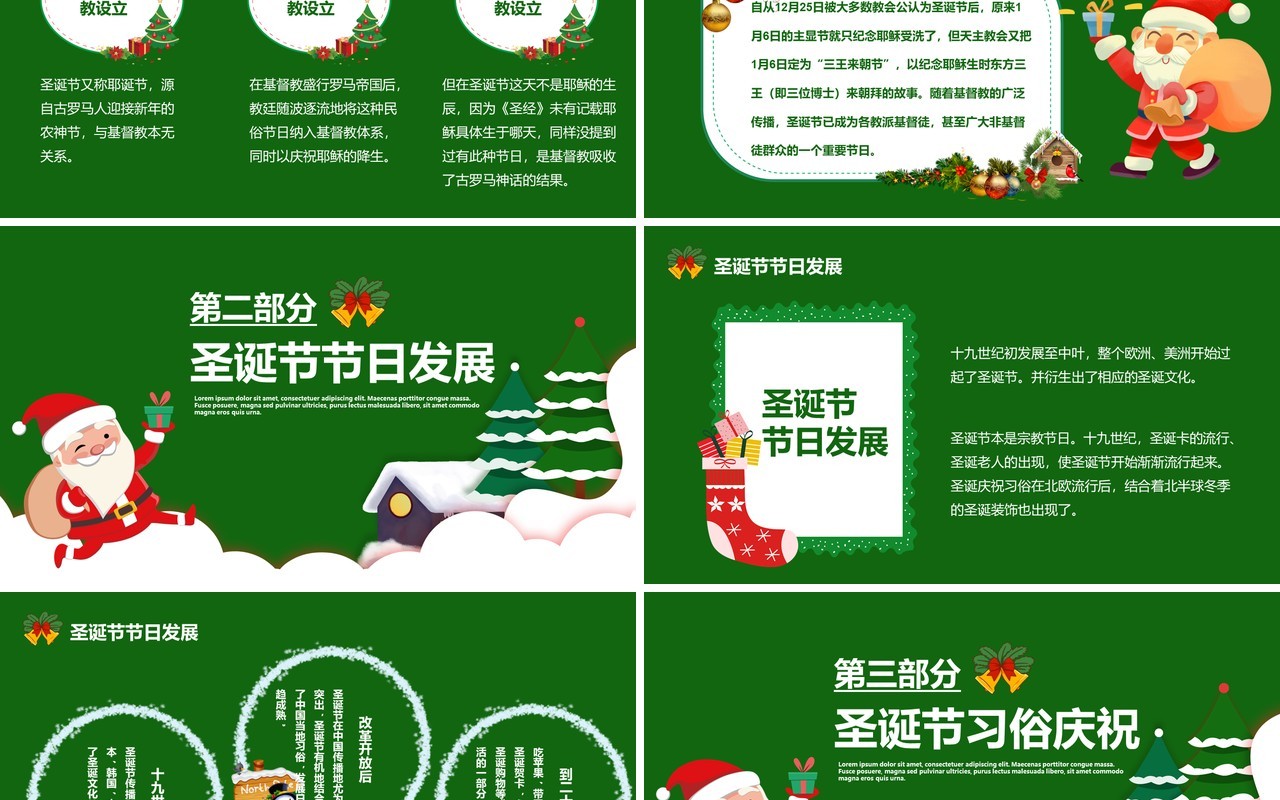 绿色卡通圣诞节节日介绍PPT模板