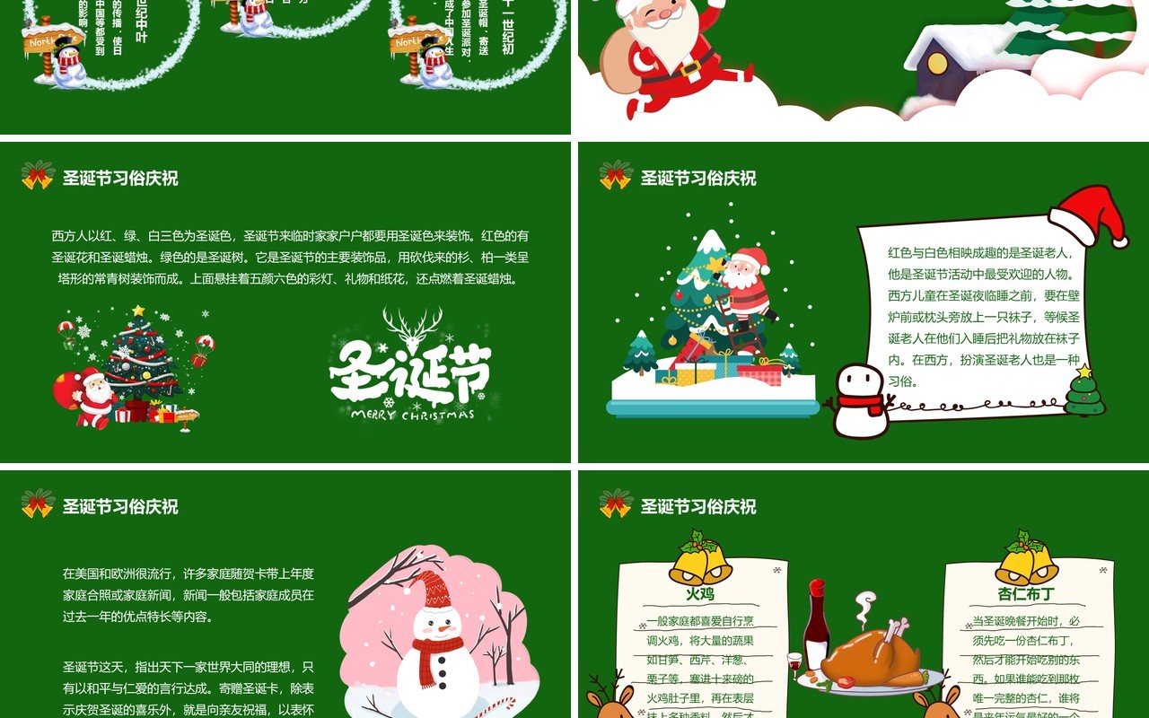 绿色卡通圣诞节节日介绍PPT模板