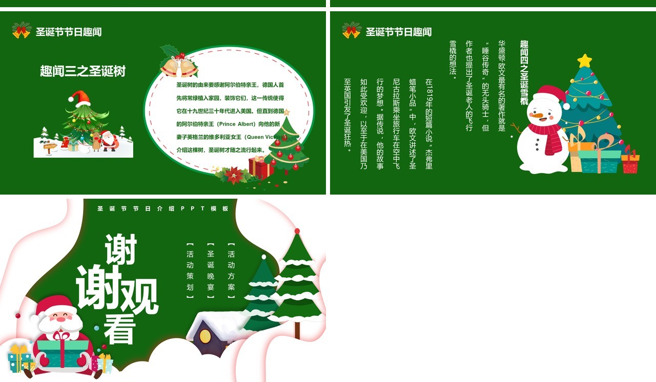 绿色卡通圣诞节节日介绍PPT模板