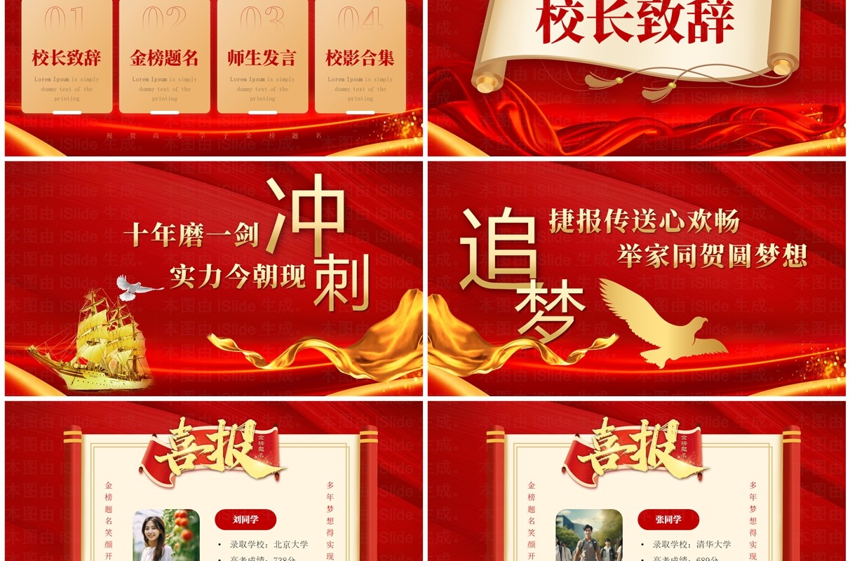 红色大气简约风高考金榜题名喜报PPT模板