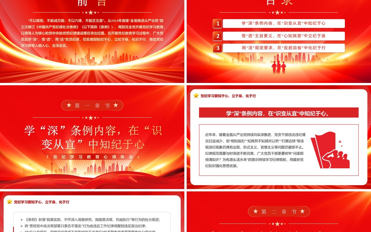 红色简约风党纪学习要知于心立于身PPT模板