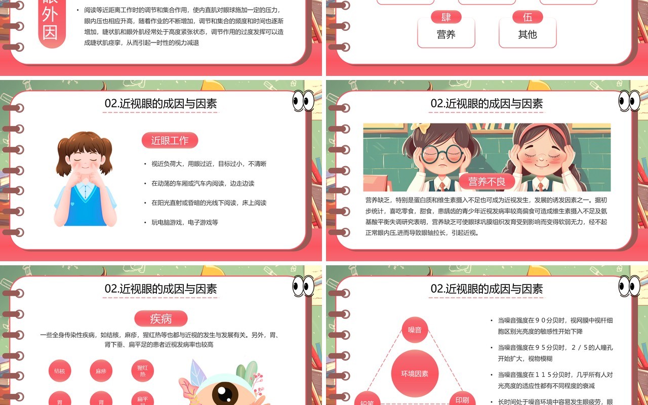 粉色插画风世界视力日保护眼睛PPT模板
