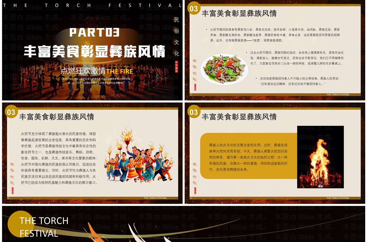 棕色简约风民俗文化彝族火把节PPT模板