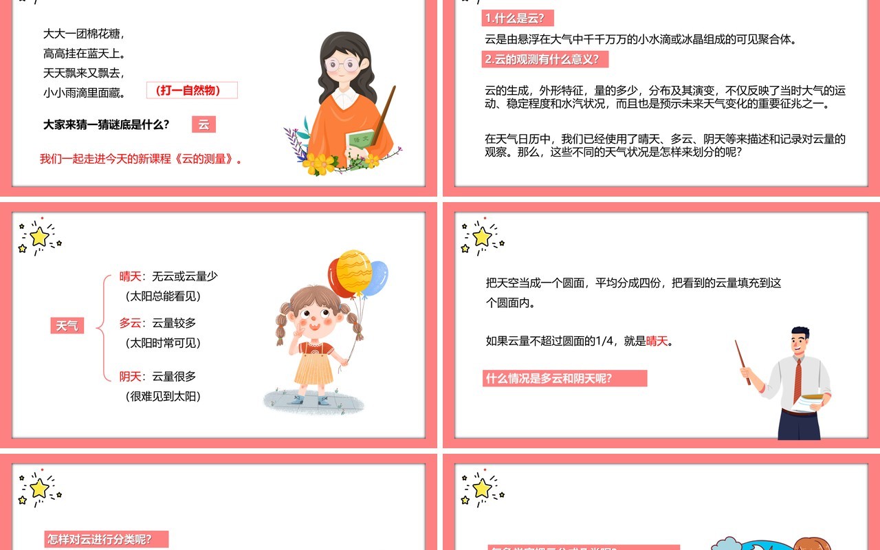 教科版四年级科学上册云的观测教育课件PPT模板