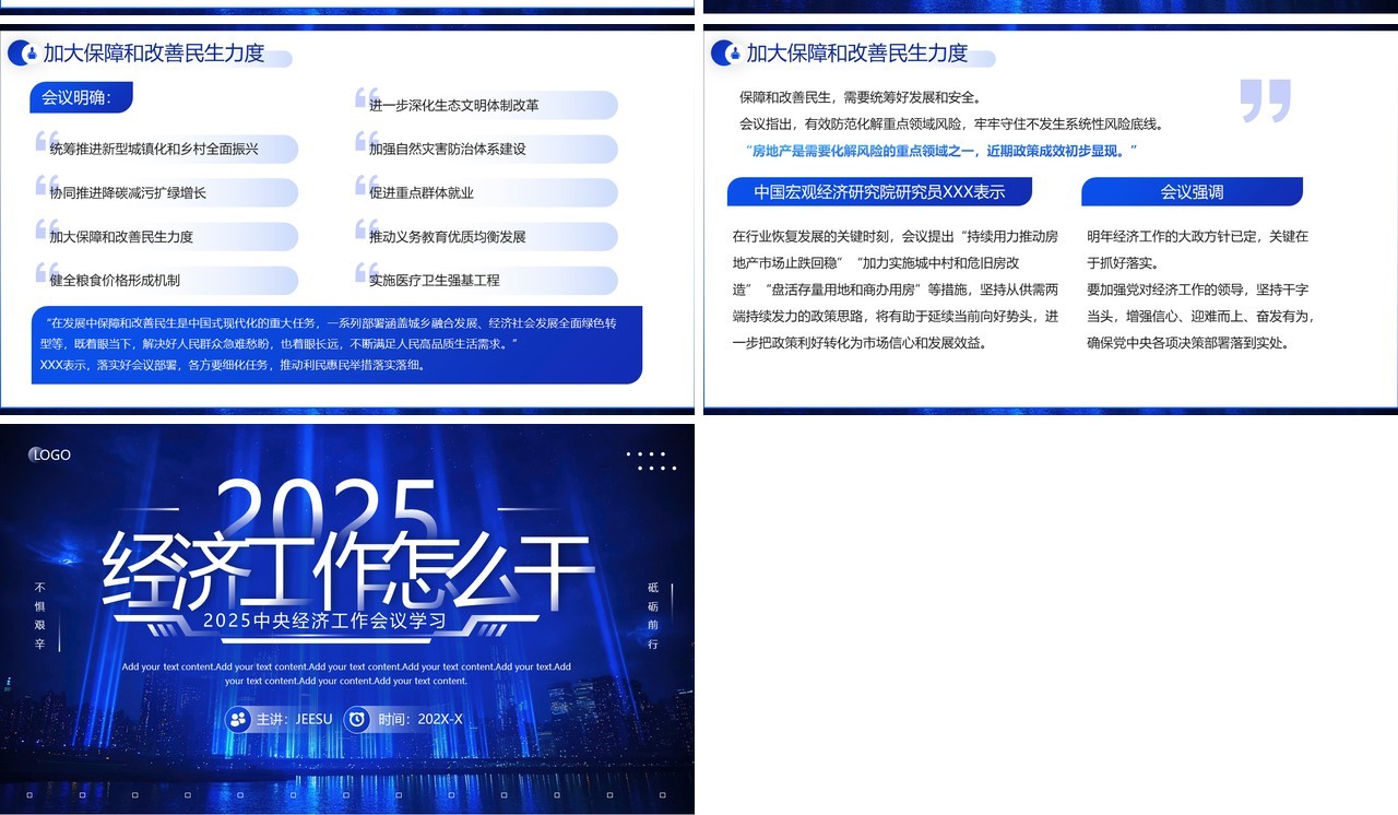蓝色商务风2025中央经济怎么干PPT模板