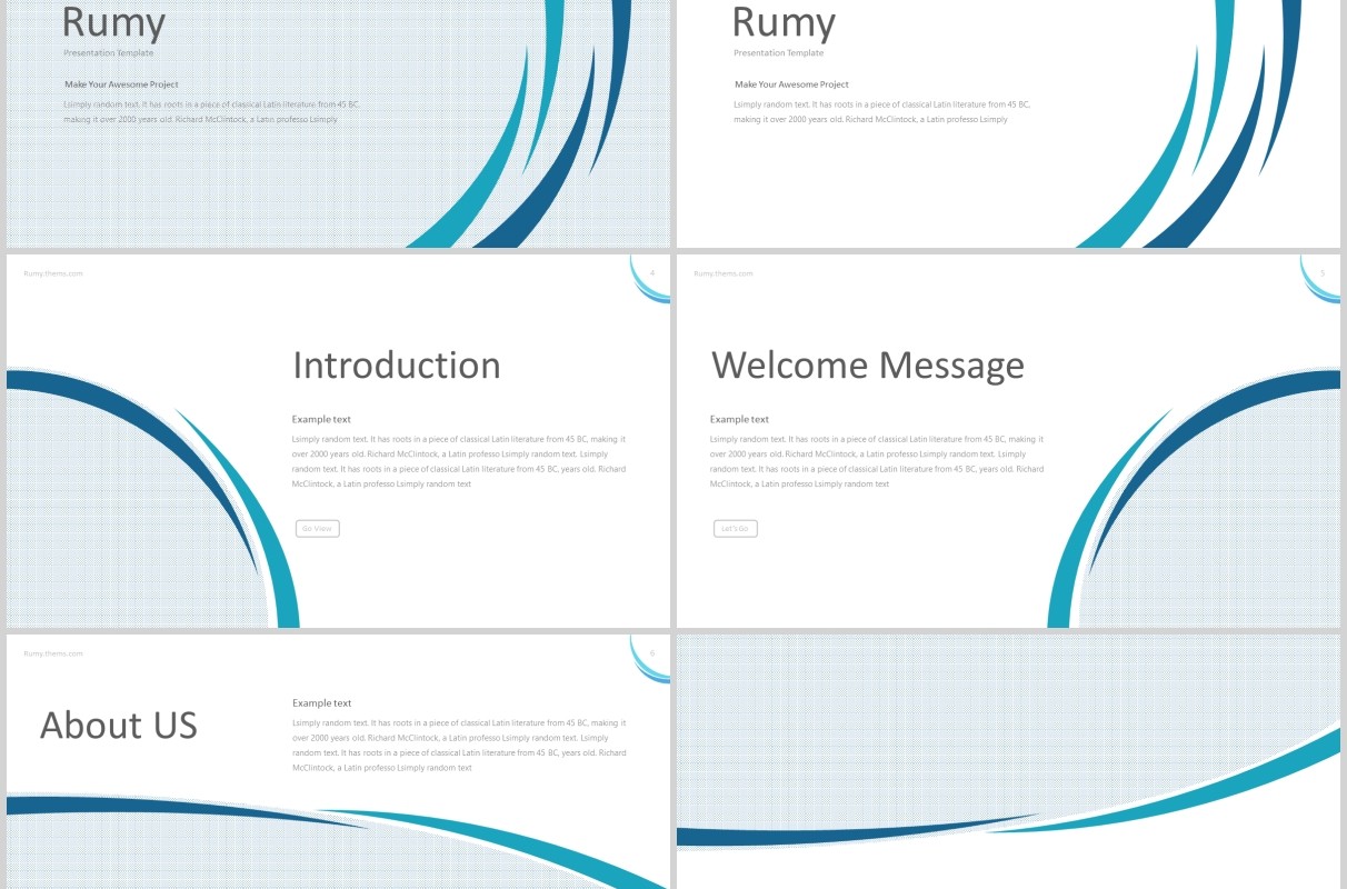 蓝色公司介绍企业简介PPT模板版式设计rumy powerpoint template