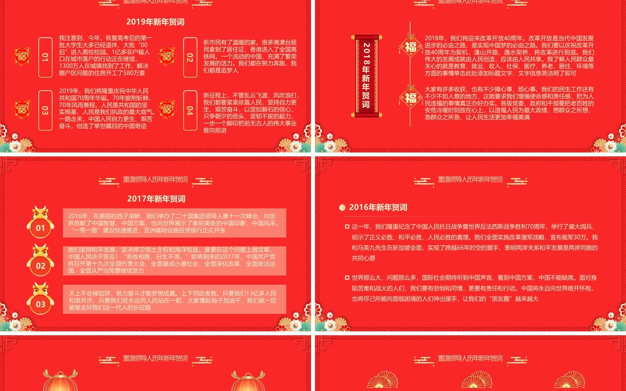 红色中国风新年贺词PPT模板