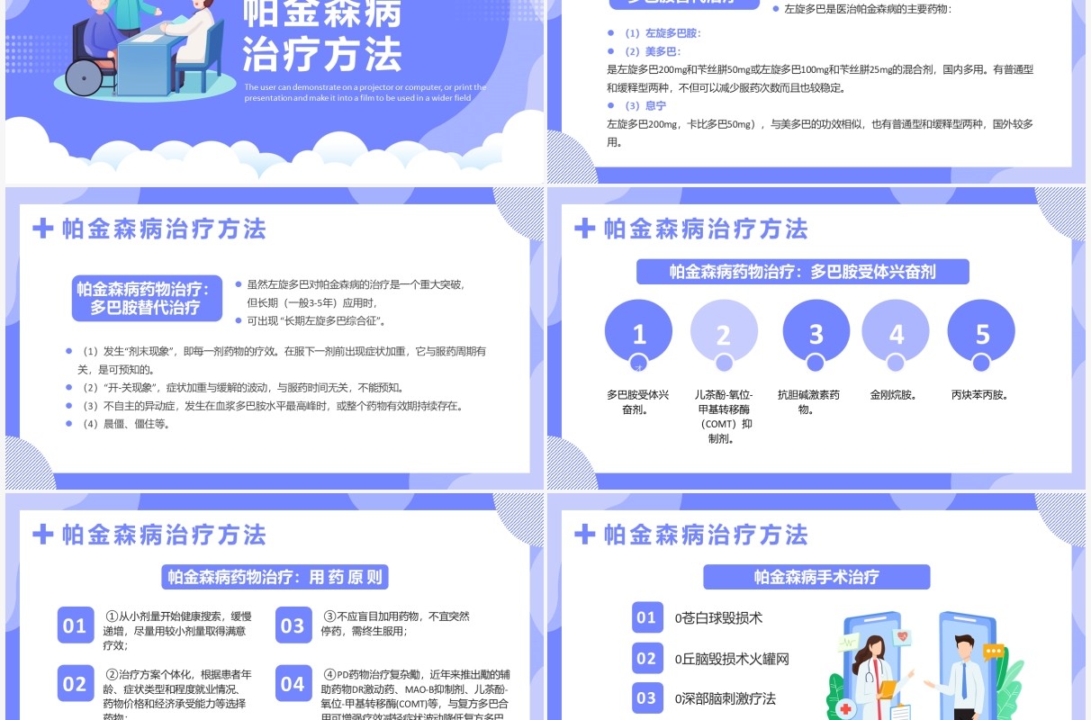 蓝色卡通帕金森病知识介绍PPT模板