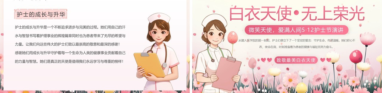 粉色小清新白衣天使护士节演讲PPT模板