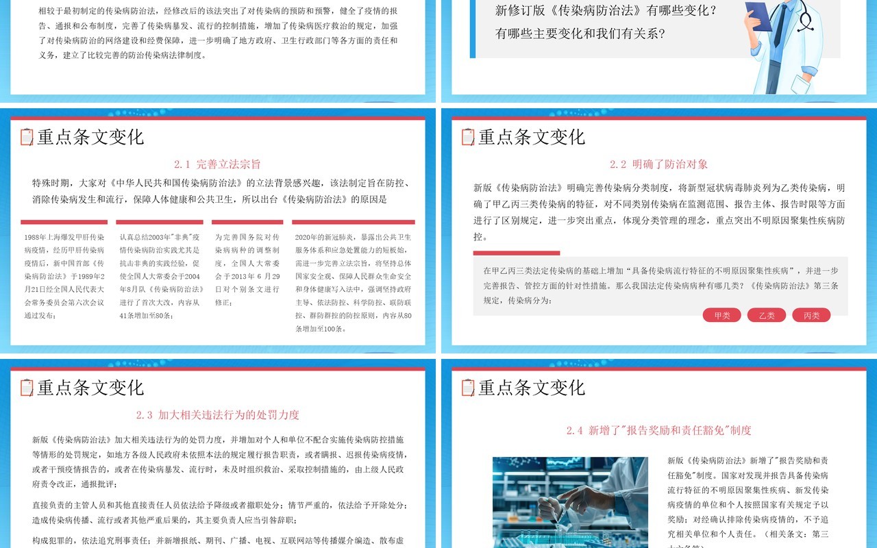 蓝色扁平化传染疾病防治法解读学习PPT模板