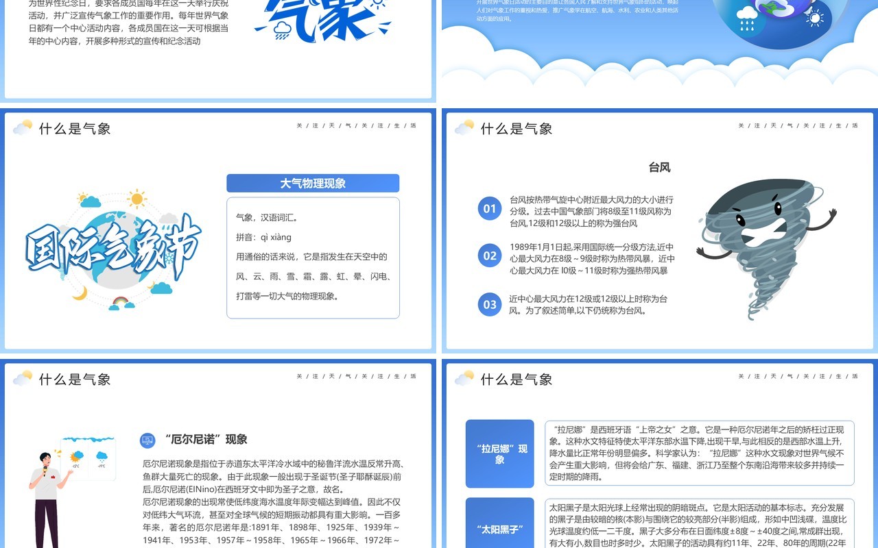 蓝色卡通风世界气象日介绍PPT模板