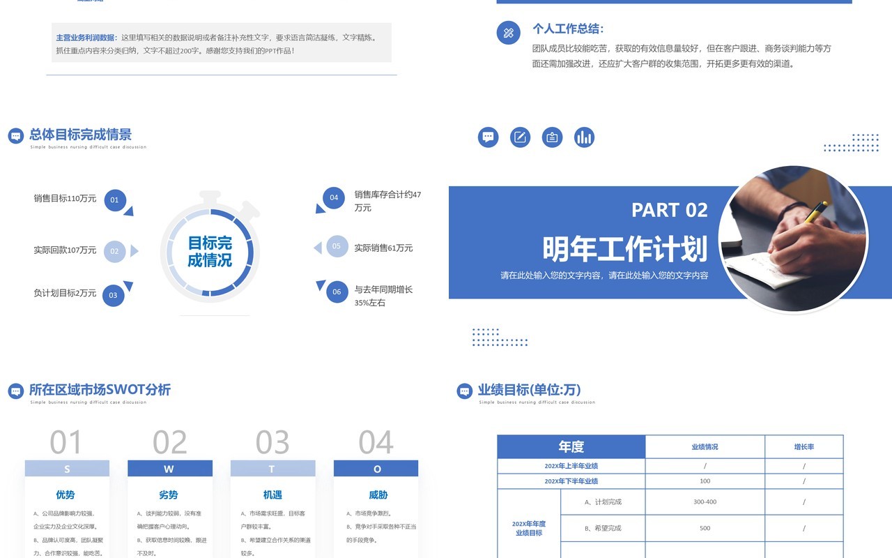 蓝色商务风销售年终总结PPT通用模板