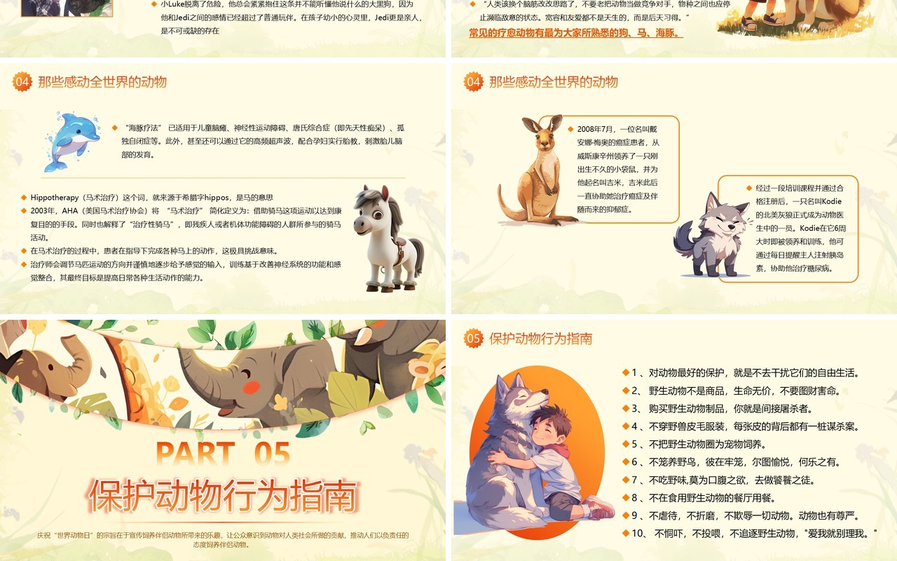黄色插画风世界动物日介绍PPT模板