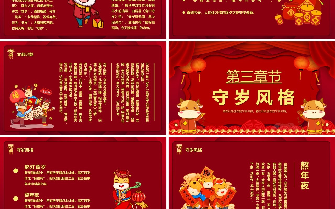 红色中国风除夕夜习俗宣传汇报PPT模板